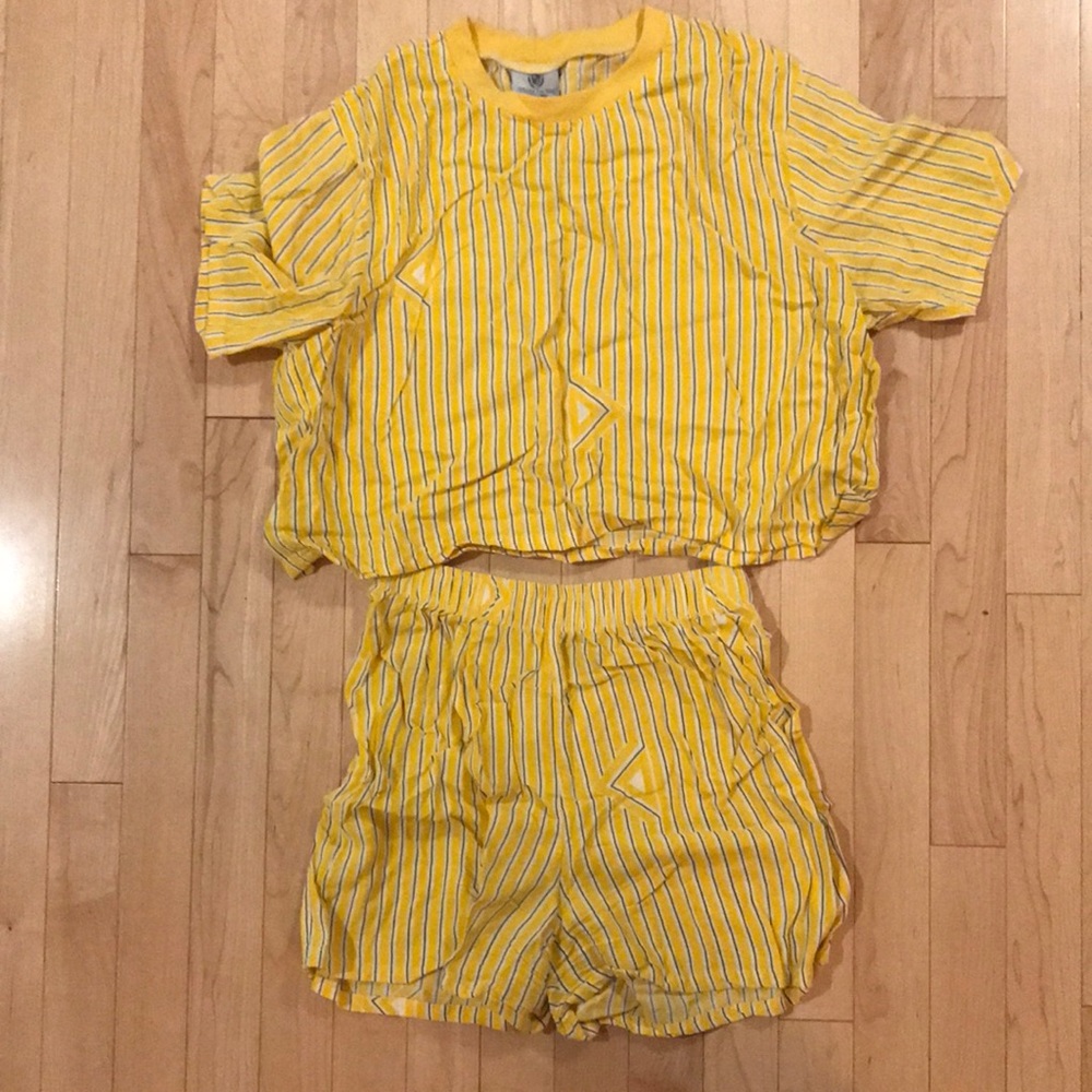 Yellow matching top and bottom shorts set